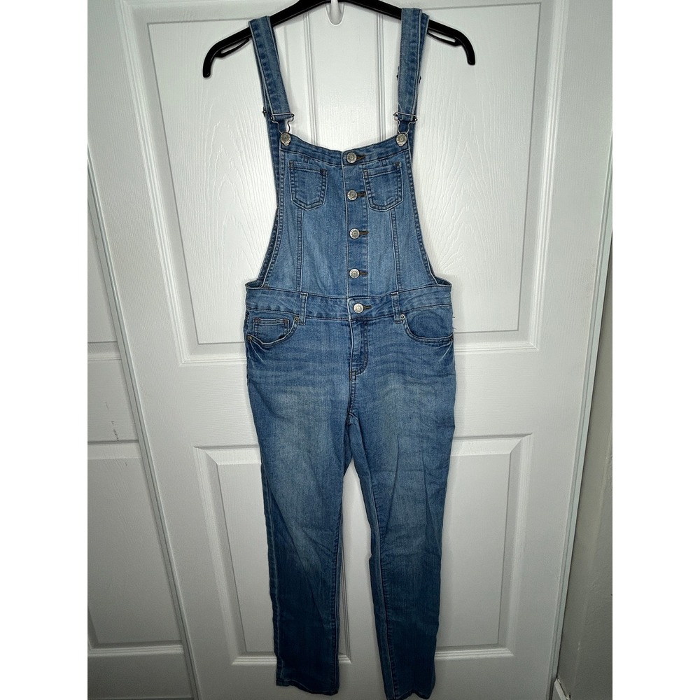 Wax Jean Denim Overalls Womens Medium Skinny Stretch Mid Wash Blue Bib 90009